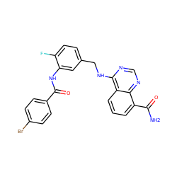 NC(=O)c1cccc2c(NCc3ccc(F)c(NC(=O)c4ccc(Br)cc4)c3)ncnc12 ZINC000114348317