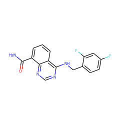 NC(=O)c1cccc2c(NCc3ccc(F)cc3F)ncnc12 ZINC000114346187