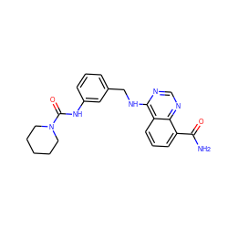 NC(=O)c1cccc2c(NCc3cccc(NC(=O)N4CCCCC4)c3)ncnc12 ZINC000114342504