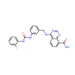 NC(=O)c1cccc2c(NCc3cccc(NC(=O)Nc4ccccc4F)c3)ncnc12 ZINC000114348448