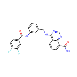 NC(=O)c1cccc2c(NCc3cccc(NC(=O)c4ccc(F)c(F)c4)c3)ncnc12 ZINC000114344900