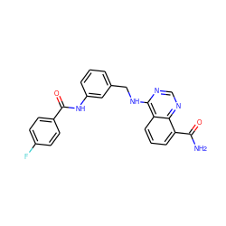 NC(=O)c1cccc2c(NCc3cccc(NC(=O)c4ccc(F)cc4)c3)ncnc12 ZINC000114347997