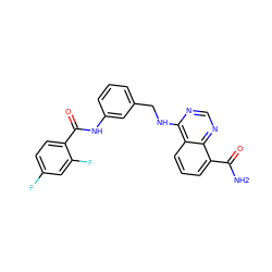 NC(=O)c1cccc2c(NCc3cccc(NC(=O)c4ccc(F)cc4F)c3)ncnc12 ZINC000114345968