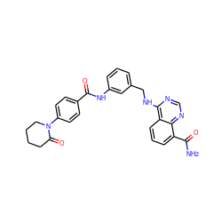 NC(=O)c1cccc2c(NCc3cccc(NC(=O)c4ccc(N5CCCCC5=O)cc4)c3)ncnc12 ZINC000114348439