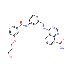 NC(=O)c1cccc2c(NCc3cccc(NC(=O)c4cccc(OCCCO)c4)c3)ncnc12 ZINC000167965976