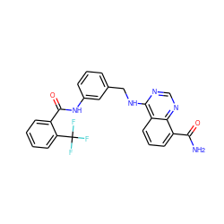 NC(=O)c1cccc2c(NCc3cccc(NC(=O)c4ccccc4C(F)(F)F)c3)ncnc12 ZINC000114347242