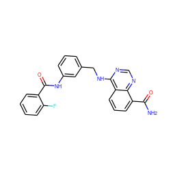 NC(=O)c1cccc2c(NCc3cccc(NC(=O)c4ccccc4F)c3)ncnc12 ZINC000114343564