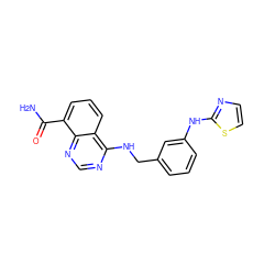 NC(=O)c1cccc2c(NCc3cccc(Nc4nccs4)c3)ncnc12 ZINC000114344505