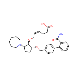 NC(=O)c1ccccc1-c1ccc(CO[C@@H]2CC[C@H](N3CCCCCC3)[C@H]2OC/C=C\CCC(=O)O)cc1 ZINC000027750719