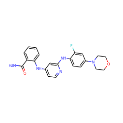 NC(=O)c1ccccc1Nc1ccnc(Nc2ccc(N3CCOCC3)cc2F)c1 ZINC000169330397