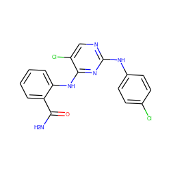 NC(=O)c1ccccc1Nc1nc(Nc2ccc(Cl)cc2)ncc1Cl ZINC000169322411