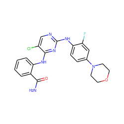 NC(=O)c1ccccc1Nc1nc(Nc2ccc(N3CCOCC3)cc2F)ncc1Cl ZINC000169322400