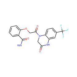 NC(=O)c1ccccc1OCC(=O)N1CC(=O)Nc2cc(C(F)(F)F)ccc21 ZINC000015850047