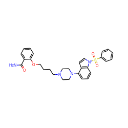 NC(=O)c1ccccc1OCCCCN1CCN(c2cccc3c2ccn3S(=O)(=O)c2ccccc2)CC1 ZINC000148604946