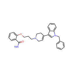 NC(=O)c1ccccc1OCCCN1CC=C(c2cn(Cc3ccccc3)c3ccccc23)CC1 ZINC000299859245