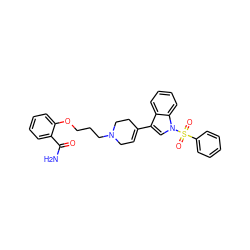 NC(=O)c1ccccc1OCCCN1CC=C(c2cn(S(=O)(=O)c3ccccc3)c3ccccc23)CC1 ZINC000299860609