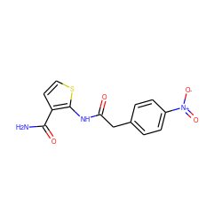 NC(=O)c1ccsc1NC(=O)Cc1ccc([N+](=O)[O-])cc1 ZINC000001055496