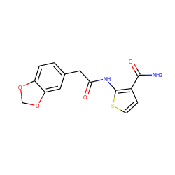 NC(=O)c1ccsc1NC(=O)Cc1ccc2c(c1)OCO2 ZINC000009521630