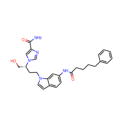 NC(=O)c1cn([C@@H](CO)CCn2ccc3ccc(NC(=O)CCCCc4ccccc4)cc32)cn1 ZINC000013580949