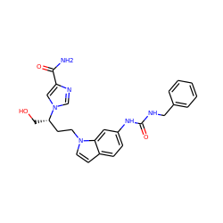 NC(=O)c1cn([C@@H](CO)CCn2ccc3ccc(NC(=O)NCc4ccccc4)cc32)cn1 ZINC000012502694