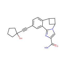 NC(=O)c1cn2c(n1)-c1cc(C#CC3(O)CCCC3)ccc1C1CC2C1 ZINC000215743057