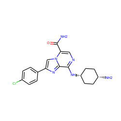 NC(=O)c1cnc(N[C@H]2CC[C@@H](N)CC2)c2nc(-c3ccc(Cl)cc3)cn12 ZINC000101677378