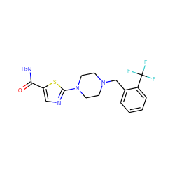 NC(=O)c1cnc(N2CCN(Cc3ccccc3C(F)(F)F)CC2)s1 ZINC000049033097