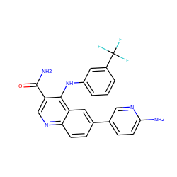 NC(=O)c1cnc2ccc(-c3ccc(N)nc3)cc2c1Nc1cccc(C(F)(F)F)c1 ZINC000653757089