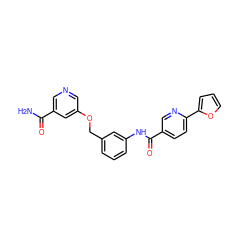 NC(=O)c1cncc(OCc2cccc(NC(=O)c3ccc(-c4ccco4)nc3)c2)c1 ZINC000653878859