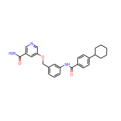 NC(=O)c1cncc(OCc2cccc(NC(=O)c3ccc(C4CCCCC4)cc3)c2)c1 ZINC000653878754