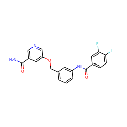 NC(=O)c1cncc(OCc2cccc(NC(=O)c3ccc(F)c(F)c3)c2)c1 ZINC000653895431