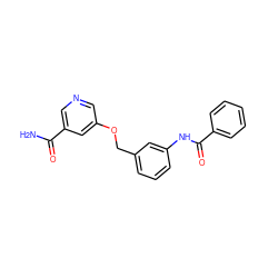 NC(=O)c1cncc(OCc2cccc(NC(=O)c3ccccc3)c2)c1 ZINC000653859598