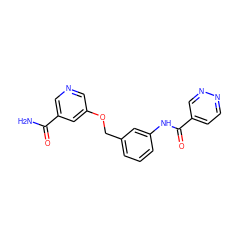 NC(=O)c1cncc(OCc2cccc(NC(=O)c3ccnnc3)c2)c1 ZINC000653886947