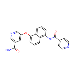 NC(=O)c1cncc(Oc2cccc3c(NC(=O)c4ccncc4)cccc23)c1 ZINC000299837542