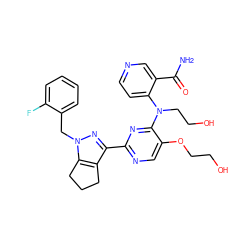 NC(=O)c1cnccc1N(CCO)c1nc(-c2nn(Cc3ccccc3F)c3c2CCC3)ncc1OCCO ZINC000169341689