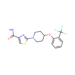 NC(=O)c1csc(N2CCC(Oc3ccccc3C(F)(F)F)CC2)n1 ZINC000049525571