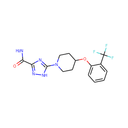 NC(=O)c1n[nH]c(N2CCC(Oc3ccccc3C(F)(F)F)CC2)n1 ZINC000049033118