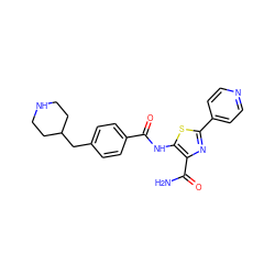 NC(=O)c1nc(-c2ccncc2)sc1NC(=O)c1ccc(CC2CCNCC2)cc1 ZINC000149904979