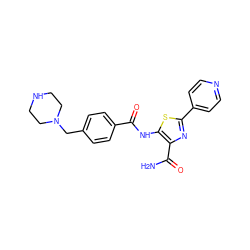 NC(=O)c1nc(-c2ccncc2)sc1NC(=O)c1ccc(CN2CCNCC2)cc1 ZINC000149970877