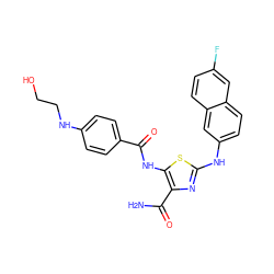 NC(=O)c1nc(Nc2ccc3cc(F)ccc3c2)sc1NC(=O)c1ccc(NCCO)cc1 ZINC000473164850