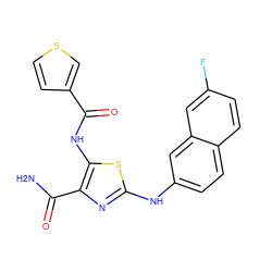 NC(=O)c1nc(Nc2ccc3ccc(F)cc3c2)sc1NC(=O)c1ccsc1 ZINC000473164925