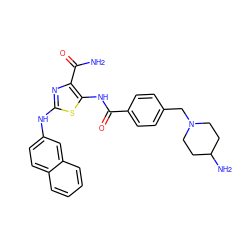 NC(=O)c1nc(Nc2ccc3ccccc3c2)sc1NC(=O)c1ccc(CN2CCC(N)CC2)cc1 ZINC000205769575