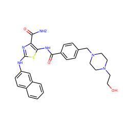 NC(=O)c1nc(Nc2ccc3ccccc3c2)sc1NC(=O)c1ccc(CN2CCN(CCO)CC2)cc1 ZINC000473164949