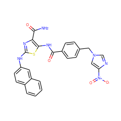 NC(=O)c1nc(Nc2ccc3ccccc3c2)sc1NC(=O)c1ccc(Cn2cnc([N+](=O)[O-])c2)cc1 ZINC000473179108