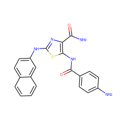 NC(=O)c1nc(Nc2ccc3ccccc3c2)sc1NC(=O)c1ccc(N)cc1 ZINC000216235001