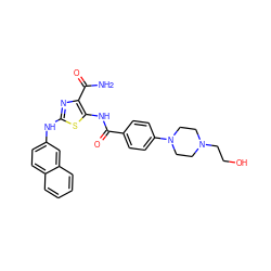 NC(=O)c1nc(Nc2ccc3ccccc3c2)sc1NC(=O)c1ccc(N2CCN(CCO)CC2)cc1 ZINC000473165217