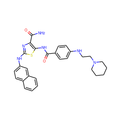 NC(=O)c1nc(Nc2ccc3ccccc3c2)sc1NC(=O)c1ccc(NCCN2CCCCC2)cc1 ZINC000473164991