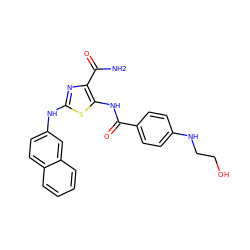 NC(=O)c1nc(Nc2ccc3ccccc3c2)sc1NC(=O)c1ccc(NCCO)cc1 ZINC000207264835