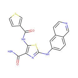 NC(=O)c1nc(Nc2ccc3cnccc3c2)sc1NC(=O)c1ccsc1 ZINC000473164962