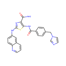 NC(=O)c1nc(Nc2ccc3ncccc3c2)sc1NC(=O)c1ccc(Cn2ccnc2)cc1 ZINC000473179093